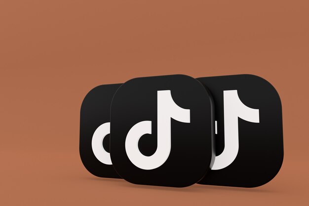 Logo dell'applicazione Tiktok rendering 3d su sfondo marrone