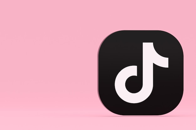 Logo dell'applicazione Tiktok rendering 3d su sfondo rosa