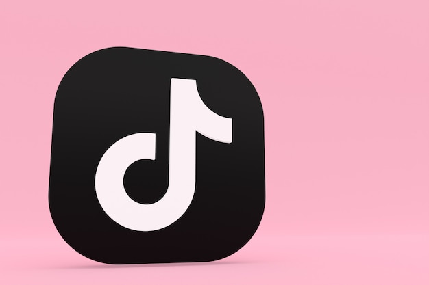 Logo dell'applicazione Tiktok rendering 3d su sfondo rosa