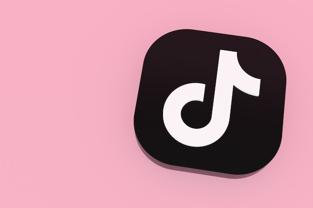 Logo dell'applicazione Tiktok rendering 3d su sfondo rosa