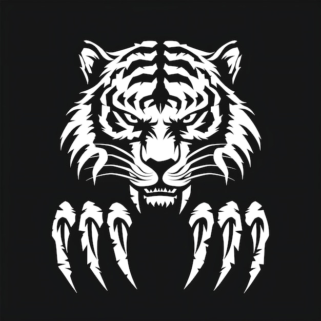 Logo dell'emblema della tribù della tigre feroce con strisce di tigre e contorno di tatuaggio del logo di Tri Creative