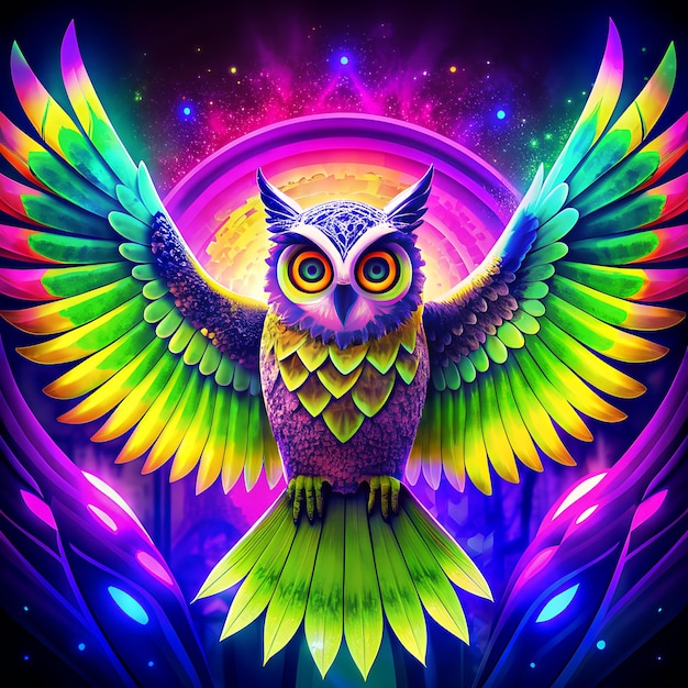 logo dell'icona al neon dell'aquila dell'uccello halloween carina spaventosa illustrazione luminosa
