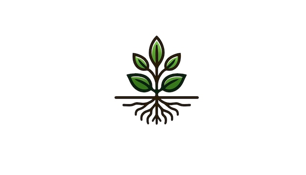 Logo della fattoria biologica con foglia e radici stilizzate