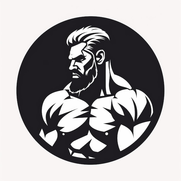 Logo della silhouette uomo barbuto muscoloso in stile realismo ad alto contrasto