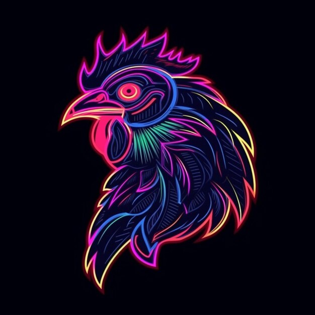 logo della testa di gallo al neon