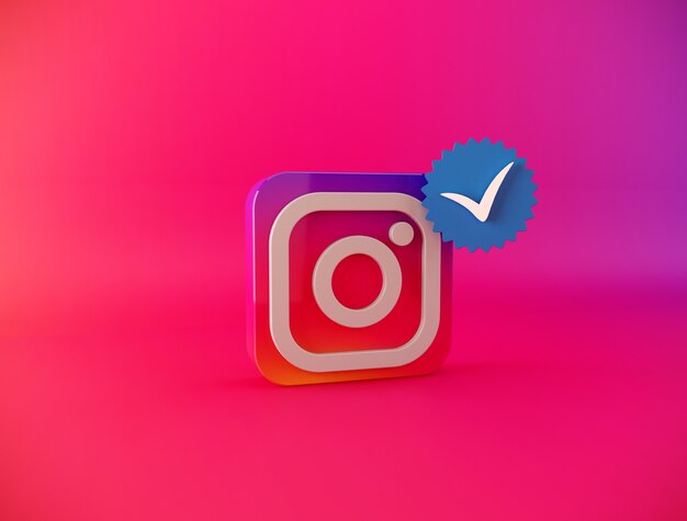 Logo di instagram 3d con adesivo verificato