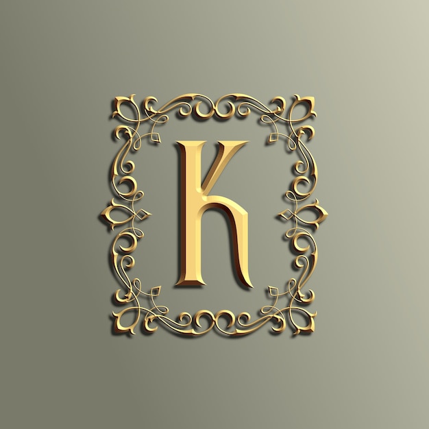 logo di lusso 3d vintage lettera K con ornamento