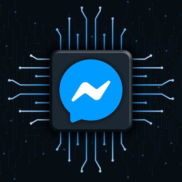 Logo di Messenger su sfondo realistico tecnologia cpu 3d