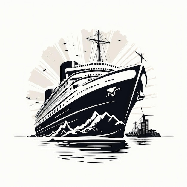 Logo di nave da crociera in bianco e nero generato da AI Immagine