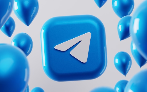 Logo di Telegram 3D con palloncini lucidi