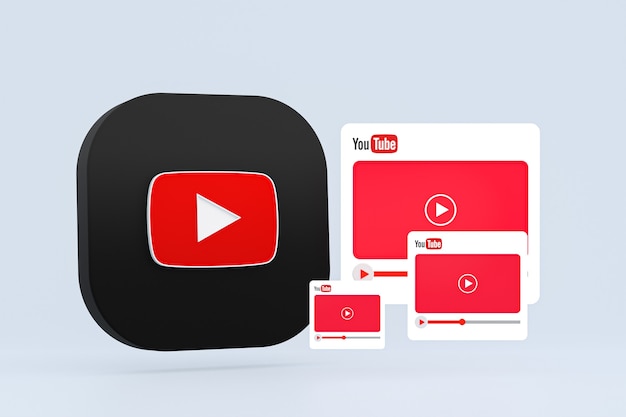 Logo di Youtube e design 3D del lettore video o interfaccia del lettore multimediale video