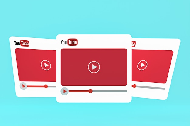 Logo di Youtube e design 3D del lettore video o interfaccia del lettore multimediale video
