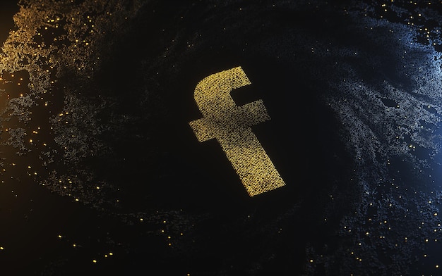 Logo Facebook fatto di particelle e sfondo scuro
