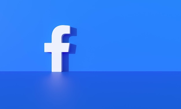 Logo Facebook su sfondo blu con ombra dura e spazio per testo e grafica Rendering 3d