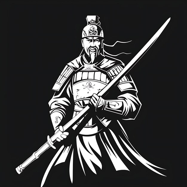 Logo Generale cinese con un Jian Disciplinato e focalizzato Lead T-shirt Tattoo Collage Design Art