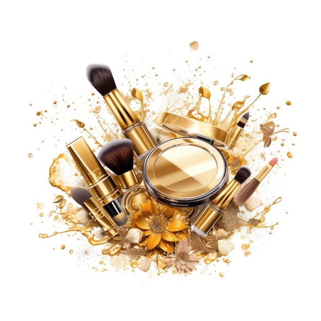 Logo Golden Splash Beauty Cosmetics Makeup Equipment in Creative Vector Design