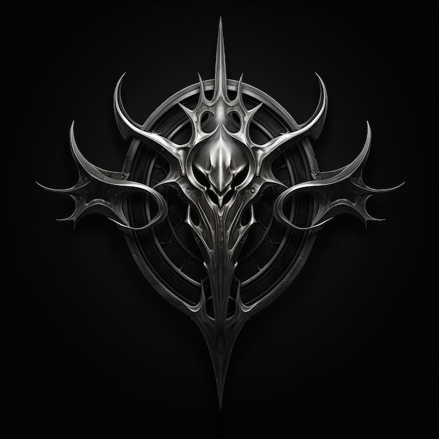 Logo gotico scuro e argento con simbolo del demone