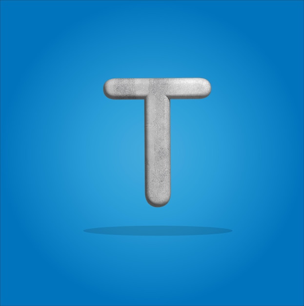 logo grigio della lettera T isolato dall'illustrazione 3D di sfondo blu
