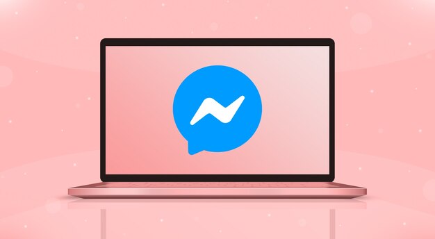 logo icone messenger sulla vista frontale dello schermo del laptop 3d