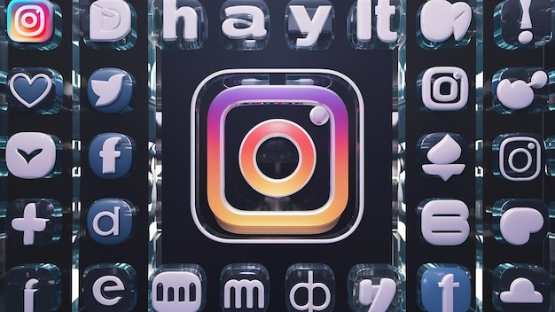 Logo in vetro acrilico di Instagram e icone di social media copiare spazio 3D