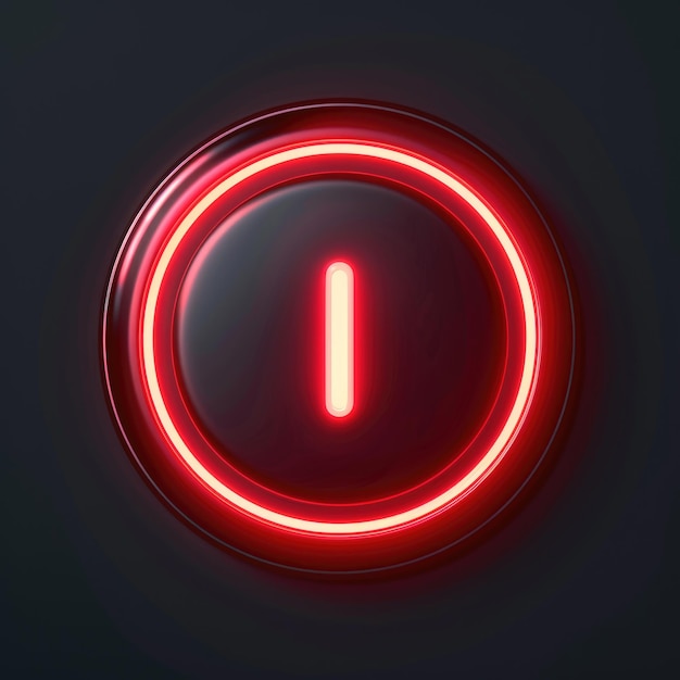 Logo rotondo del pulsante al neon rosso su uno sfondo nero generativo AI