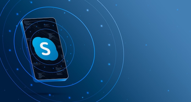 Logo Skype sul telefono con display tecnologico, rendering 3d intelligente