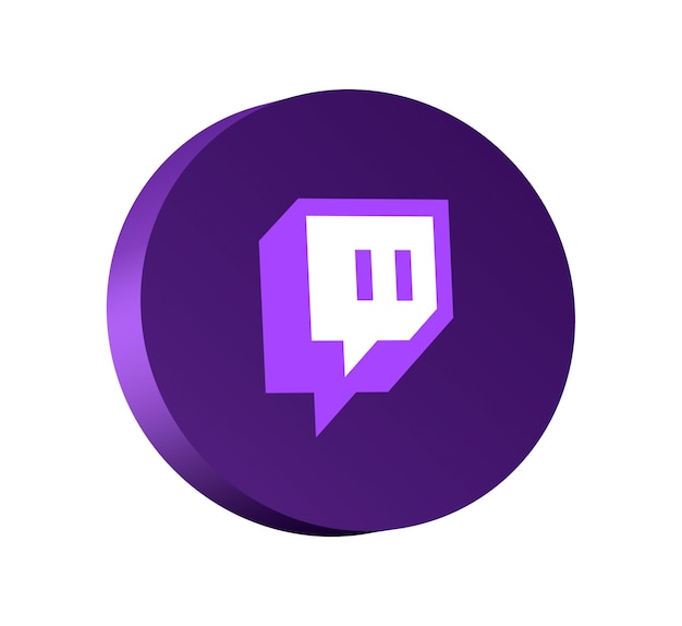 Logo Twitch sull'icona del pulsante rotondo con sfondo vuoto 3d
