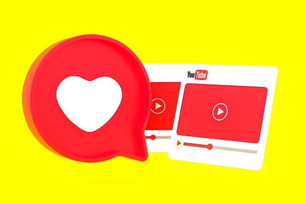 Logo Youtube e lettore video Design 3d o interfaccia del lettore multimediale video