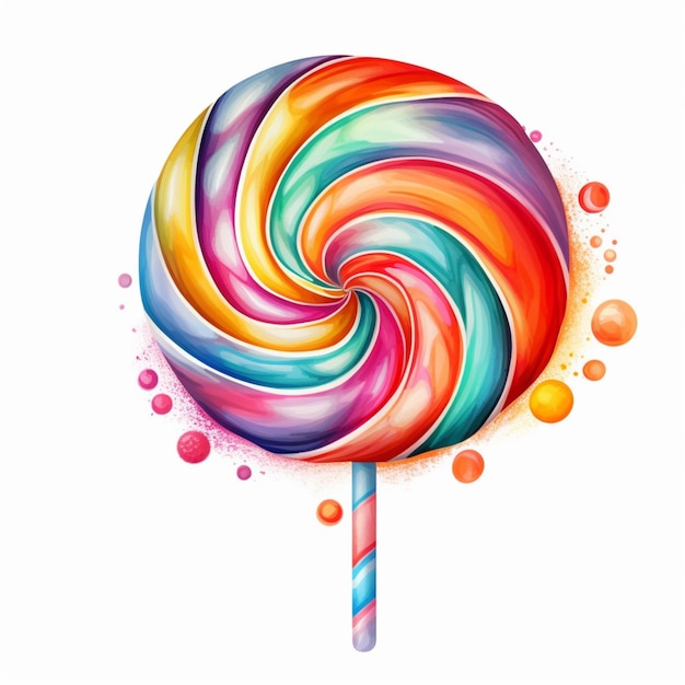 Lollipop dai colori vivaci con bolle e bolle su uno sfondo bianco generativo ai