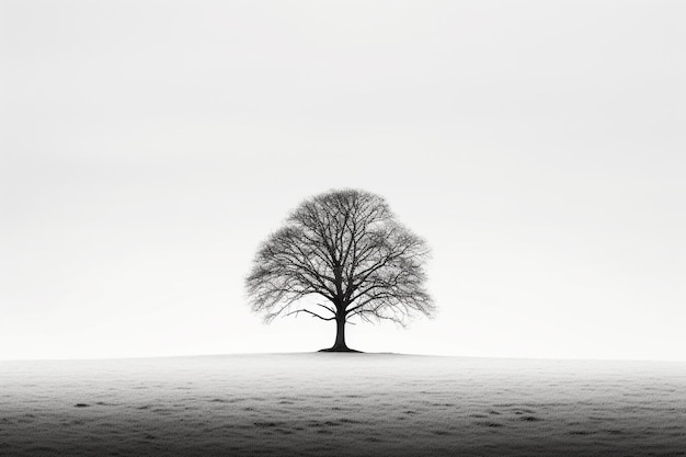 Lone tree getta ombre contro uno sfondo bianco netto