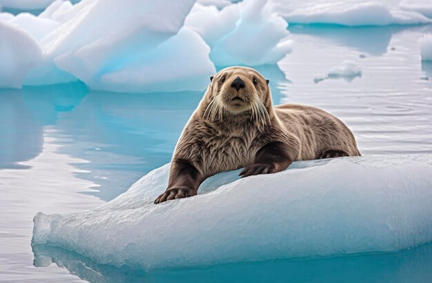 Lontra marina sul ghiaccio