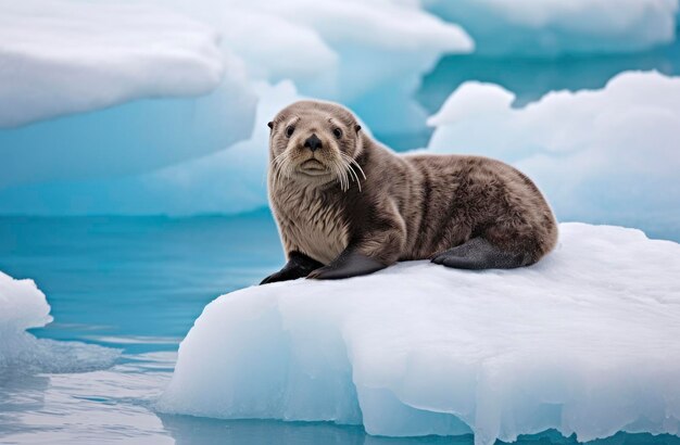 Lontra marina sul ghiaccio