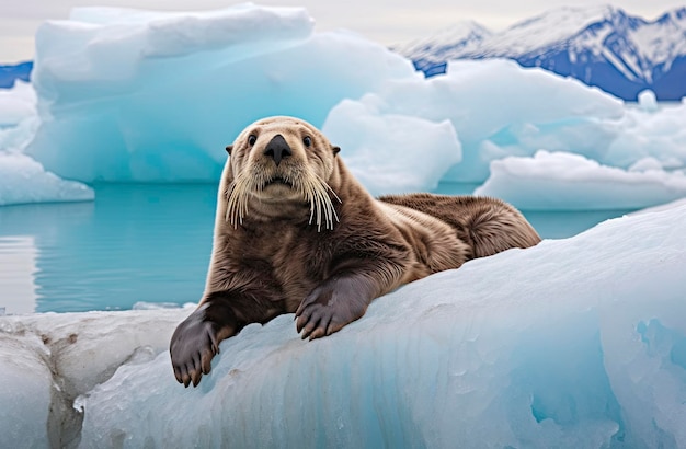 Lontra marina sul ghiaccio