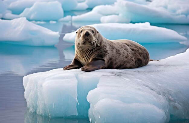 Lontra marina sul ghiaccio