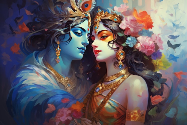 Lord Radha Krishna poster da parete pittura a olio