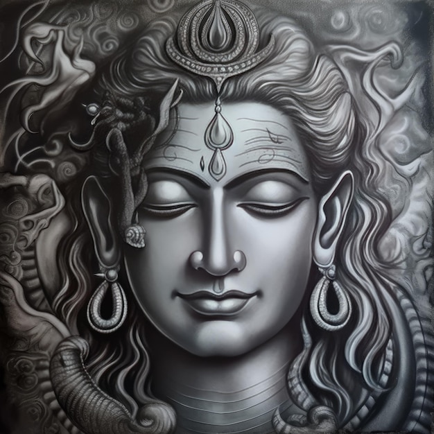 Lord Shiva kobra serpente nel collo ritratto in bianco e nero AI generativa