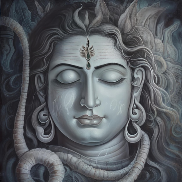 Lord Shiva meditando viso morbido e pacifico immagine a colori luce generativa AI