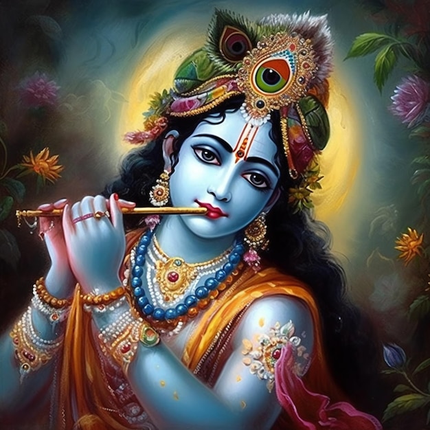 Lord Shree Krishna con il suo amato Bansuri