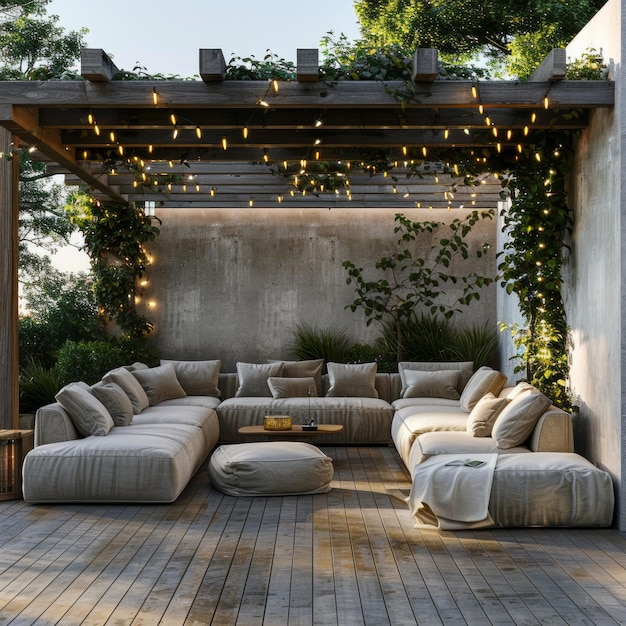 Lounge all'aperto elegante con un design di eleganza minimalista