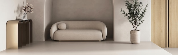 Lounge minimalista con arredamento elegante e verde interno