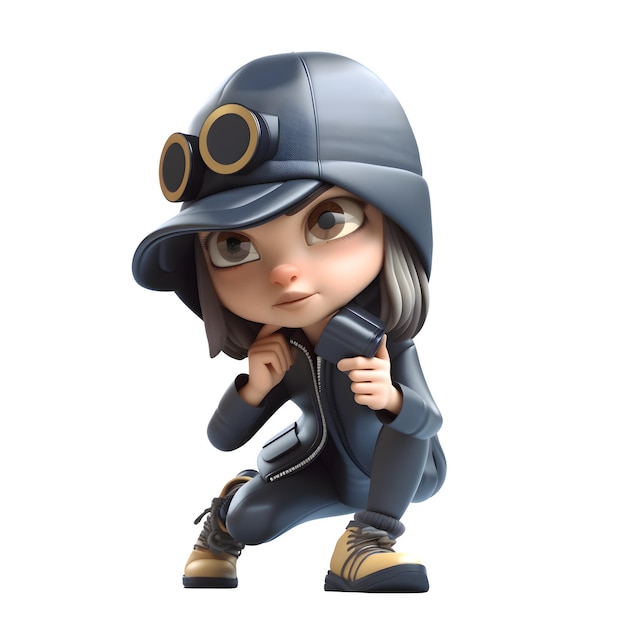 Lovable 3D Burglar Girl Carattere carino e malizioso per l'intrattenimento per bambini isolato su sfondo bianco