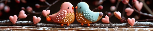 Lovebirds Cookie con decorazioni a cuore Panorama