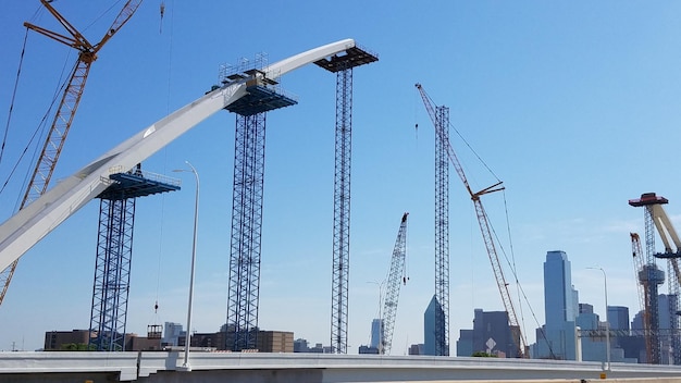 low angle view of margaret hunt hill bridge under construction