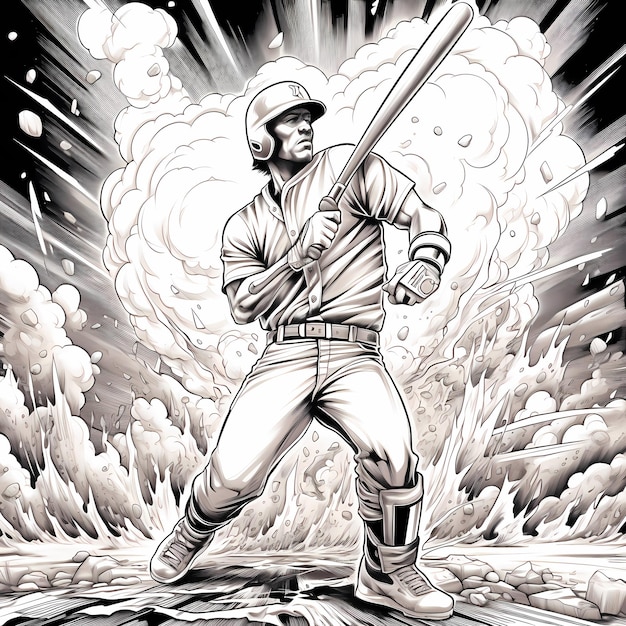 Low Detail Big Fun Comic Book Style Baseball Pagina da colorare