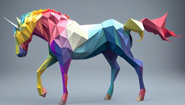 low poly arte di un cavallo colorato fatto di triangoli