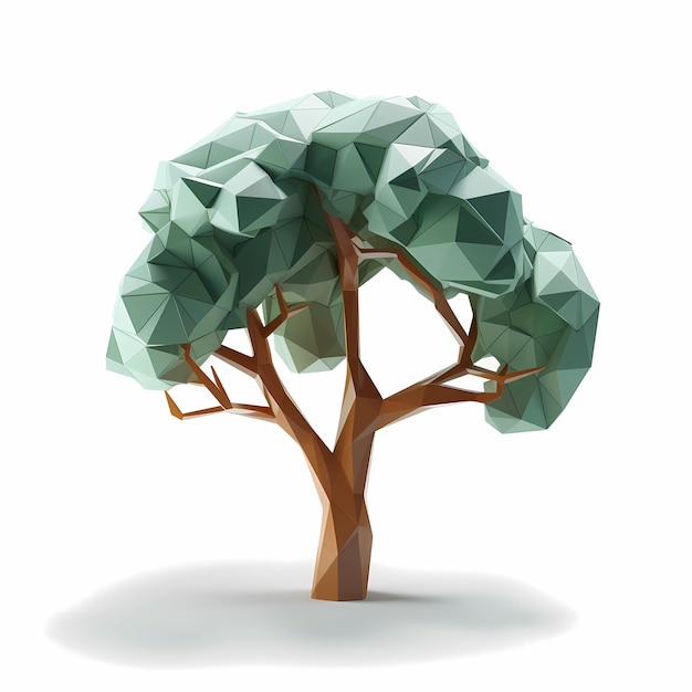 Lowpoly 3d albero verde sfondo bianco