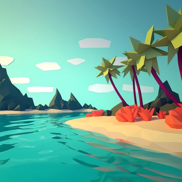 LowPoly Beachscape tropicale