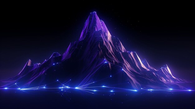 LowPoly Immagine scura di alte montagne con illuminazione ultraviolettaAi