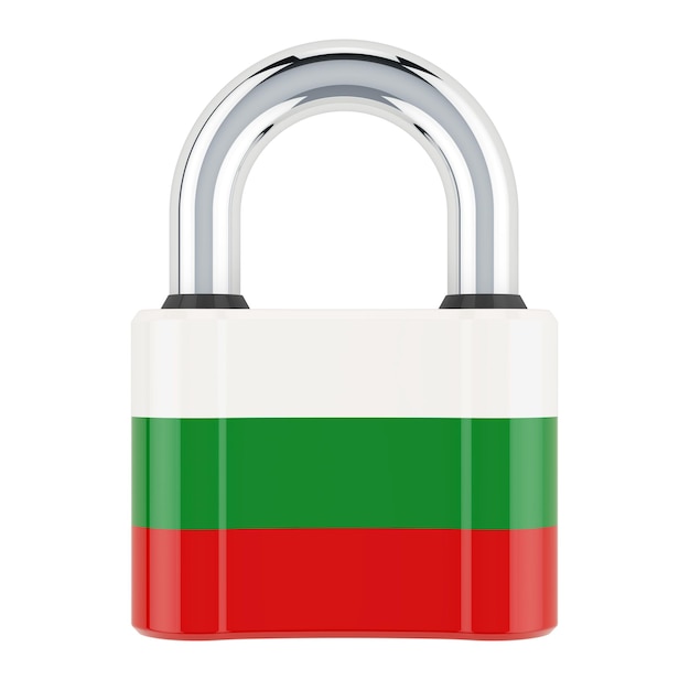 Lucchetto con bandiera bulgara rendering 3D isolato su sfondo bianco