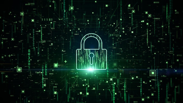 Lucchetto di Cyber Security Dati digitali Protezione della rete dei dati digitali
